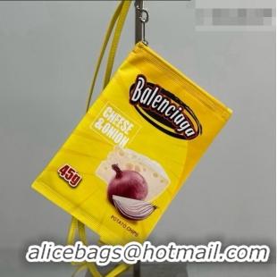 Best Price Balenciaga Smokey BBQ Chips Phone Holder Pouch in glossy calfskin 90831 Yellow 2026
