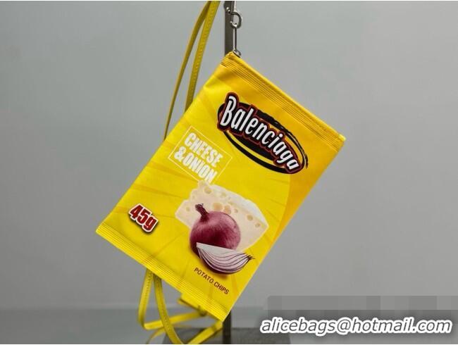 Best Price Balenciaga Smokey BBQ Chips Phone Holder Pouch in glossy calfskin 90831 Yellow 2026
