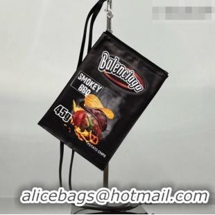 Grade Quality Balenciaga Smokey BBQ Chips Phone Holder Pouch in glossy calfskin 90831 Black 2026
