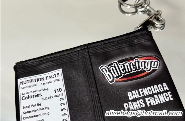 Grade Quality Balenciaga Smokey BBQ Chips Phone Holder Pouch in glossy calfskin 90831 Black 2026