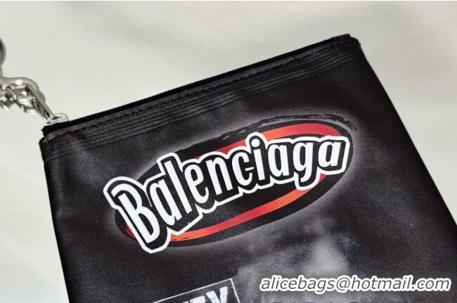 Grade Quality Balenciaga Smokey BBQ Chips Phone Holder Pouch in glossy calfskin 90831 Black 2026