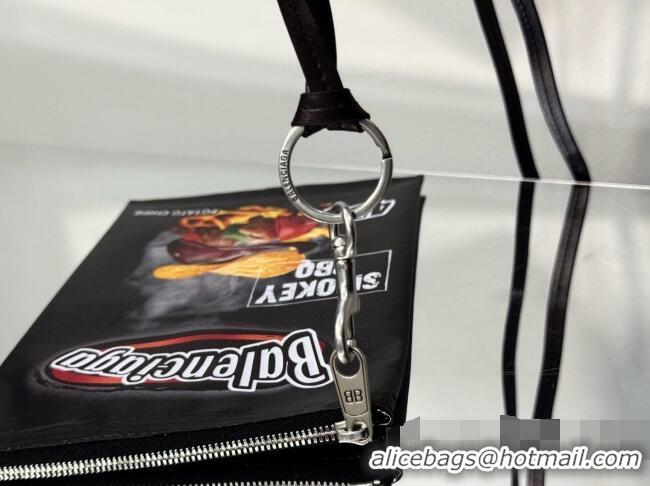 Grade Quality Balenciaga Smokey BBQ Chips Phone Holder Pouch in glossy calfskin 90831 Black 2026