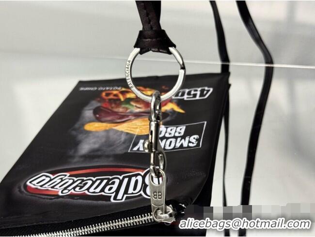 Grade Quality Balenciaga Smokey BBQ Chips Phone Holder Pouch in glossy calfskin 90831 Black 2026