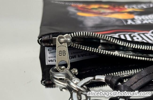 Grade Quality Balenciaga Smokey BBQ Chips Phone Holder Pouch in glossy calfskin 90831 Black 2026
