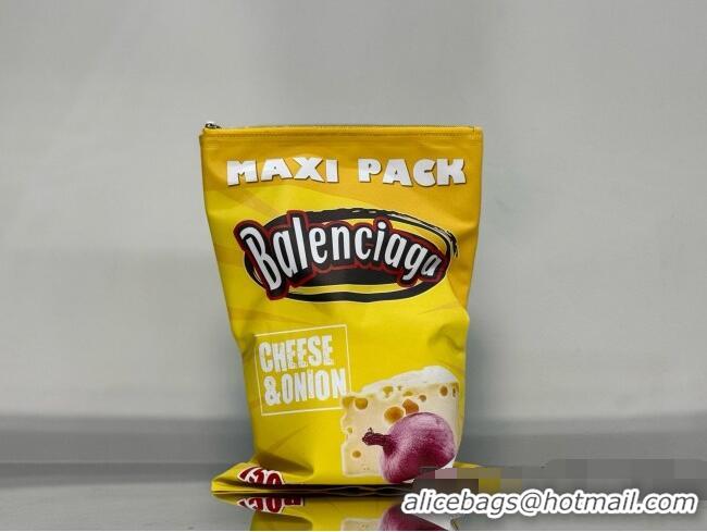 Unique Grade Balenciaga Smokey BBQ Chips Large Pouch in glossy calfskin 0001 Yellow 2026