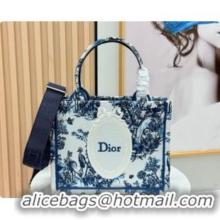 Good Quality Dior Men's Small Book Tote Bag in Blue Toile de Jouy Floral Garden Embroidery and White Dior Médaillon 0408