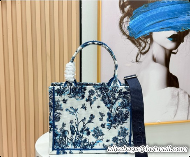 Good Quality Dior Men's Small Book Tote Bag in Blue Toile de Jouy Floral Garden Embroidery and White Dior Médaillon 0408
