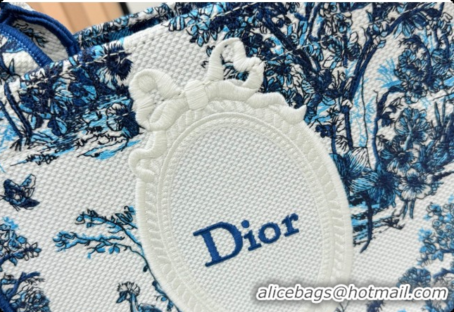 Good Quality Dior Men's Small Book Tote Bag in Blue Toile de Jouy Floral Garden Embroidery and White Dior Médaillon 0408