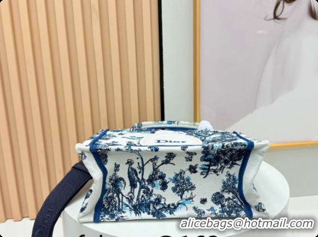 Good Quality Dior Men's Small Book Tote Bag in Blue Toile de Jouy Floral Garden Embroidery and White Dior Médaillon 0408