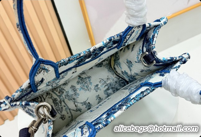 Good Quality Dior Men's Small Book Tote Bag in Blue Toile de Jouy Floral Garden Embroidery and White Dior Médaillon 0408