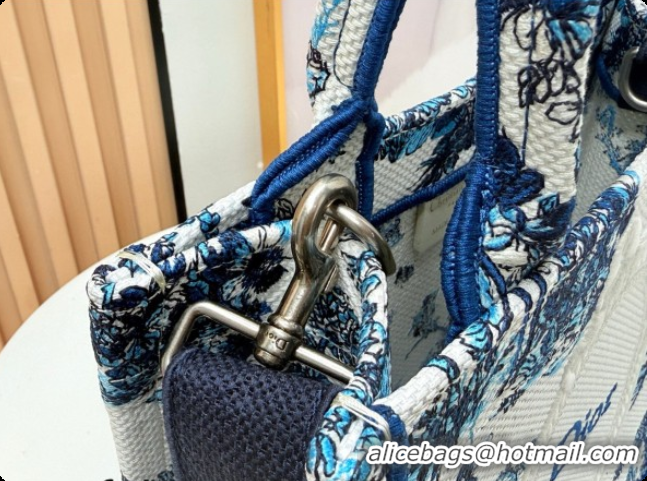 Good Quality Dior Men's Small Book Tote Bag in Blue Toile de Jouy Floral Garden Embroidery and White Dior Médaillon 0408