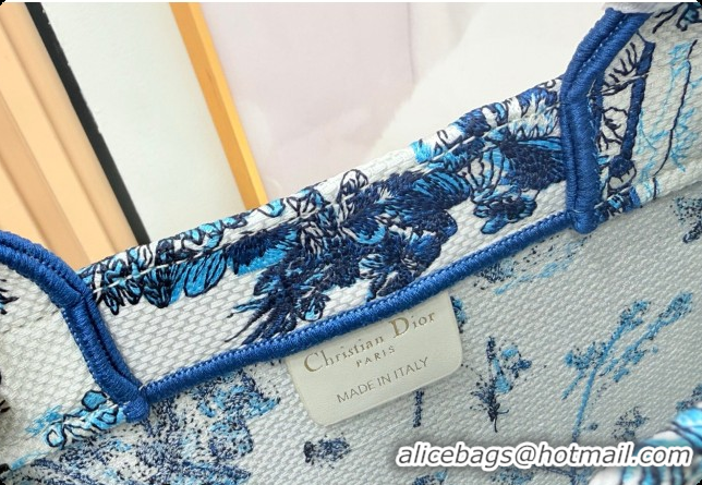 Good Quality Dior Men's Small Book Tote Bag in Blue Toile de Jouy Floral Garden Embroidery and White Dior Médaillon 0408