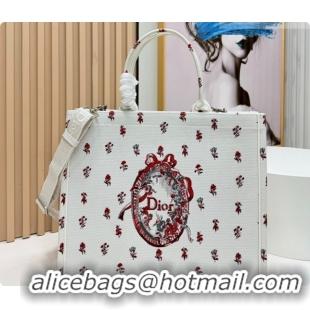 Good Product Dior Large Book Tote Bag in White Revolution Flowers Embroidery with Dior Médaillon 0408131 2026