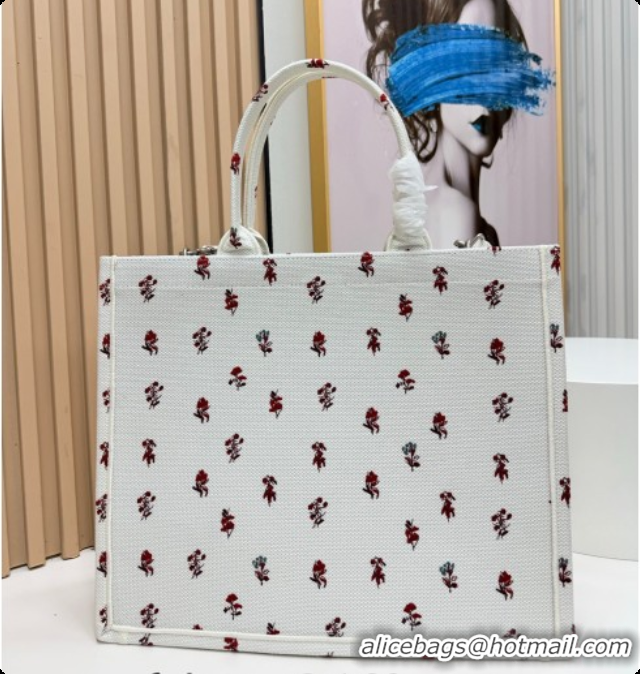 Good Product Dior Large Book Tote Bag in White Revolution Flowers Embroidery with Dior Médaillon 0408131 2026