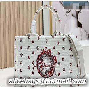 New Style Dior Medium Book Tote Bag in White Revolution Flowers Embroidery with Dior Médaillon 0408132 2026
