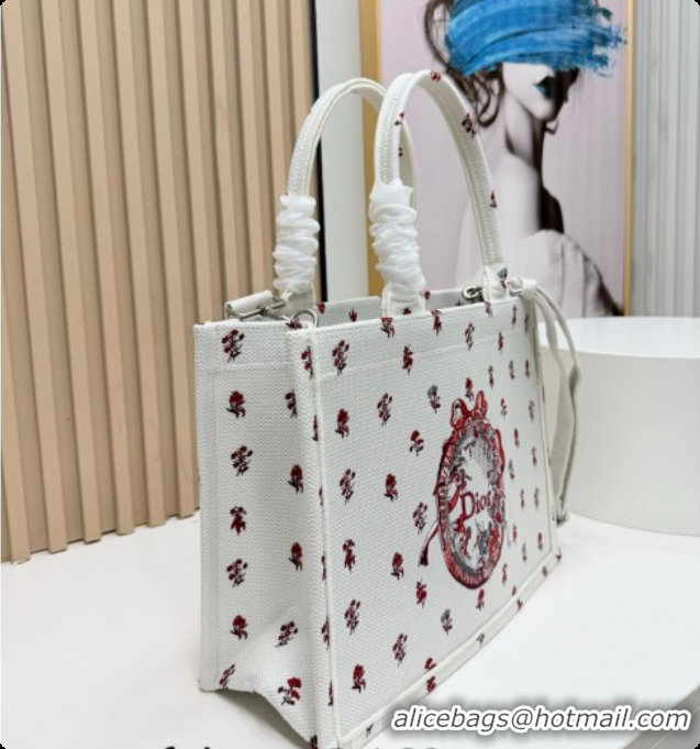 New Style Dior Medium Book Tote Bag in White Revolution Flowers Embroidery with Dior Médaillon 0408132 2026