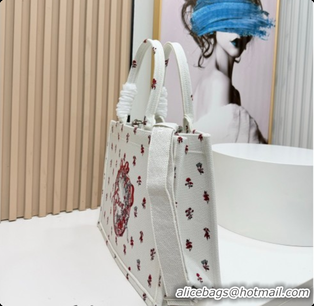 New Style Dior Medium Book Tote Bag in White Revolution Flowers Embroidery with Dior Médaillon 0408132 2026