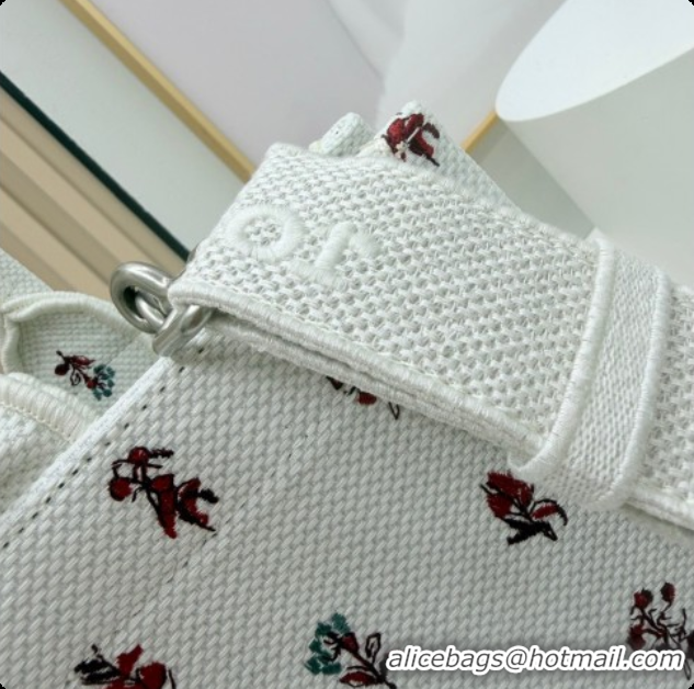 New Style Dior Medium Book Tote Bag in White Revolution Flowers Embroidery with Dior Médaillon 0408132 2026