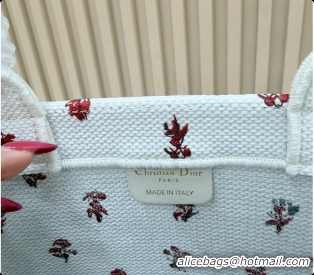 New Style Dior Medium Book Tote Bag in White Revolution Flowers Embroidery with Dior Médaillon 0408132 2026