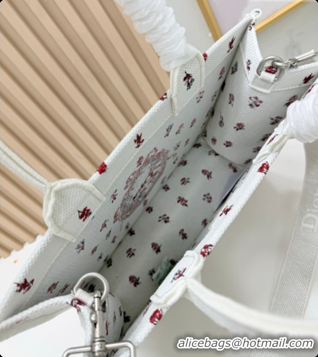New Style Dior Medium Book Tote Bag in White Revolution Flowers Embroidery with Dior Médaillon 0408132 2026
