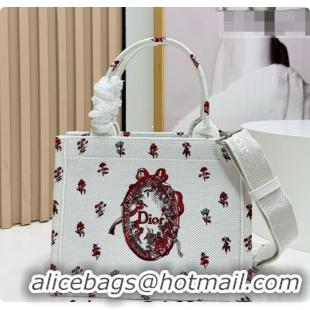 Super Quality Dior Small Book Tote Bag in White Revolution Flowers Embroidery with Dior Médaillon 0408133 2026