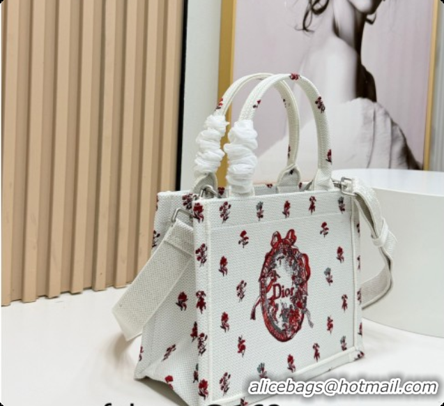 Super Quality Dior Small Book Tote Bag in White Revolution Flowers Embroidery with Dior Médaillon 0408133 2026