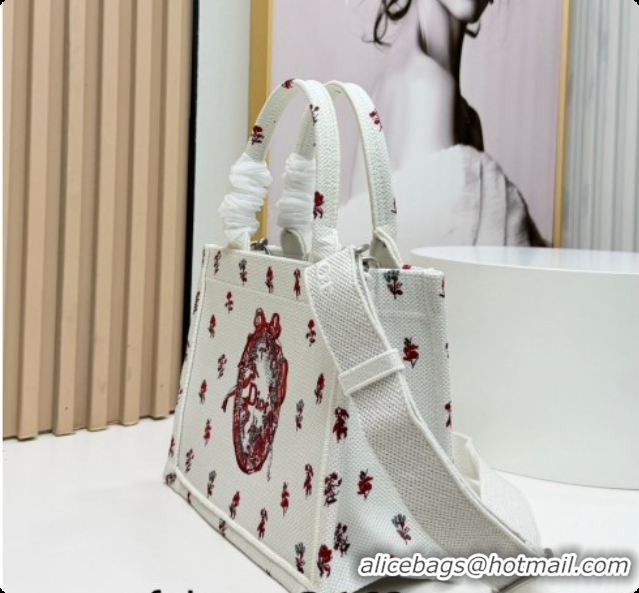 Super Quality Dior Small Book Tote Bag in White Revolution Flowers Embroidery with Dior Médaillon 0408133 2026