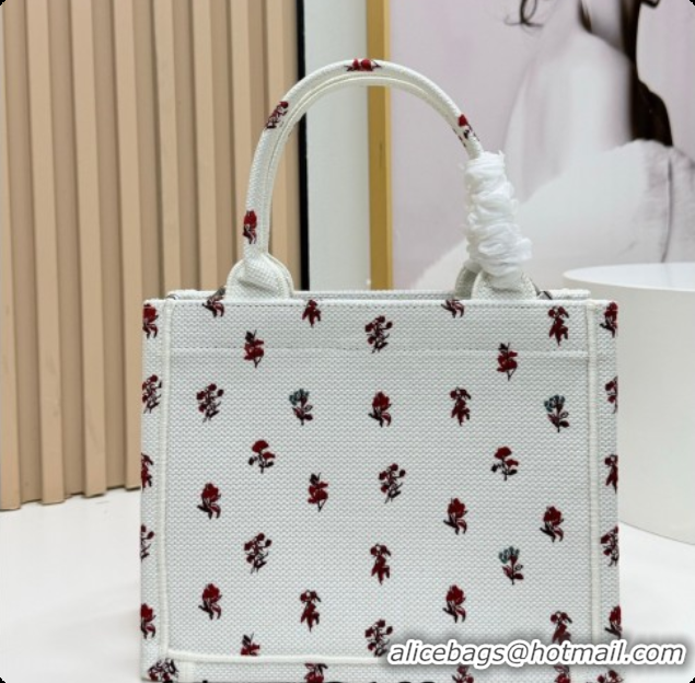 Super Quality Dior Small Book Tote Bag in White Revolution Flowers Embroidery with Dior Médaillon 0408133 2026