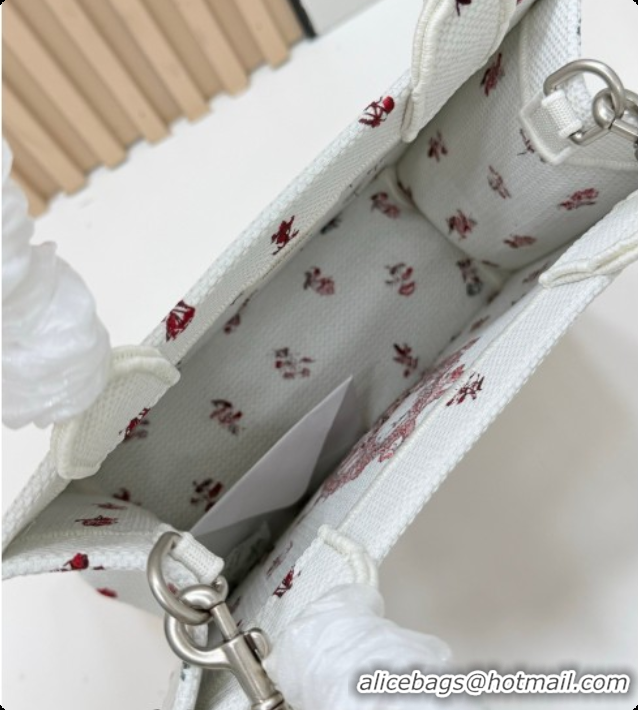 Super Quality Dior Small Book Tote Bag in White Revolution Flowers Embroidery with Dior Médaillon 0408133 2026