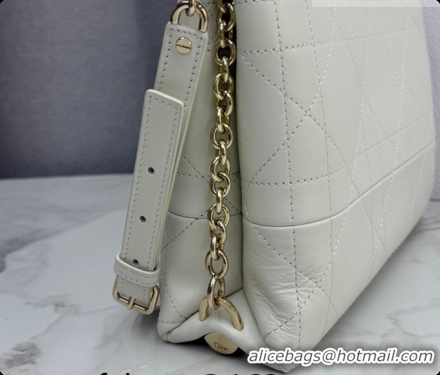 Best Luxury Dior Trianon Bucket Bag with Chain in Flat Macrocannage Lambskin Leather M0179 White 2026