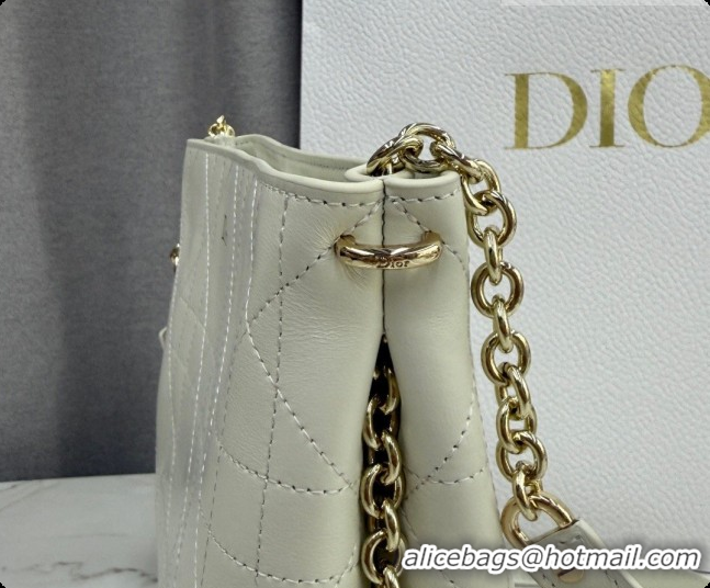 Best Luxury Dior Trianon Bucket Bag with Chain in Flat Macrocannage Lambskin Leather M0179 White 2026