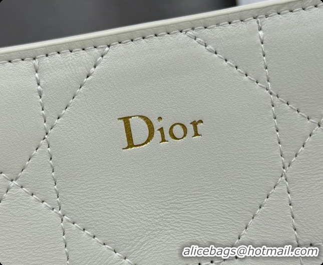 Best Luxury Dior Trianon Bucket Bag with Chain in Flat Macrocannage Lambskin Leather M0179 White 2026