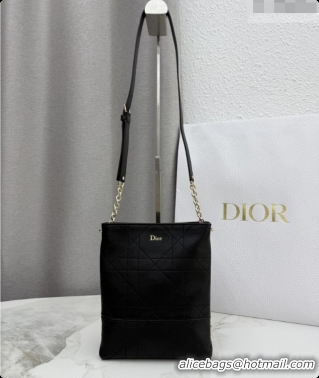Affordable Price Dior Small Trianon Bucket Bag with Chain in Flat Macrocannage Lambskin Leather M0178 Black 2026