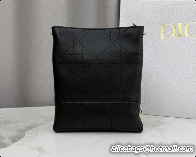Affordable Price Dior Small Trianon Bucket Bag with Chain in Flat Macrocannage Lambskin Leather M0178 Black 2026