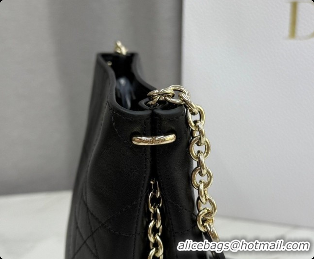 Affordable Price Dior Small Trianon Bucket Bag with Chain in Flat Macrocannage Lambskin Leather M0178 Black 2026