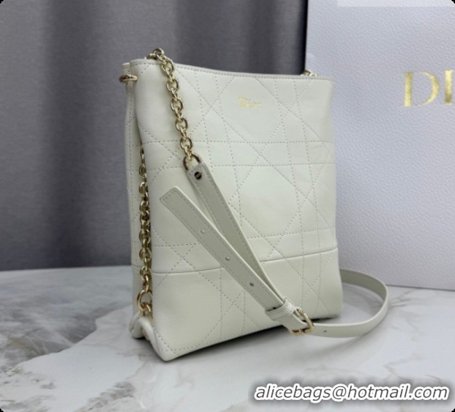 Best Price Dior Small Trianon Bucket Bag with Chain in Flat Macrocannage Lambskin Leather M0178 White 2026