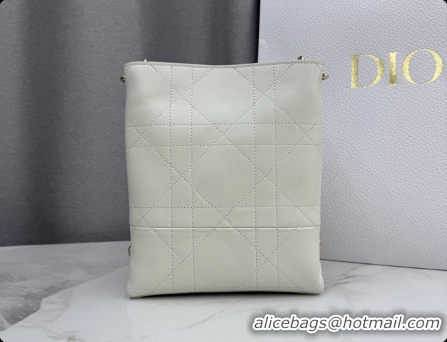 Best Price Dior Small Trianon Bucket Bag with Chain in Flat Macrocannage Lambskin Leather M0178 White 2026