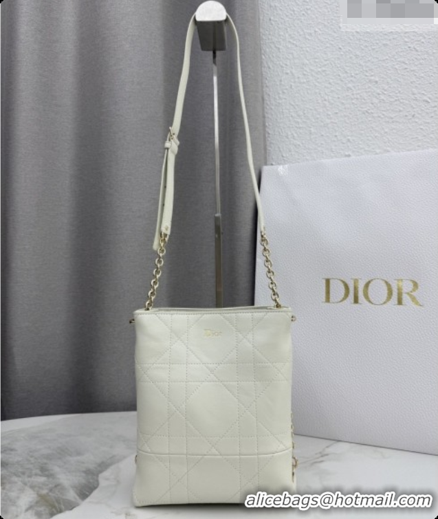 Best Price Dior Small Trianon Bucket Bag with Chain in Flat Macrocannage Lambskin Leather M0178 White 2026
