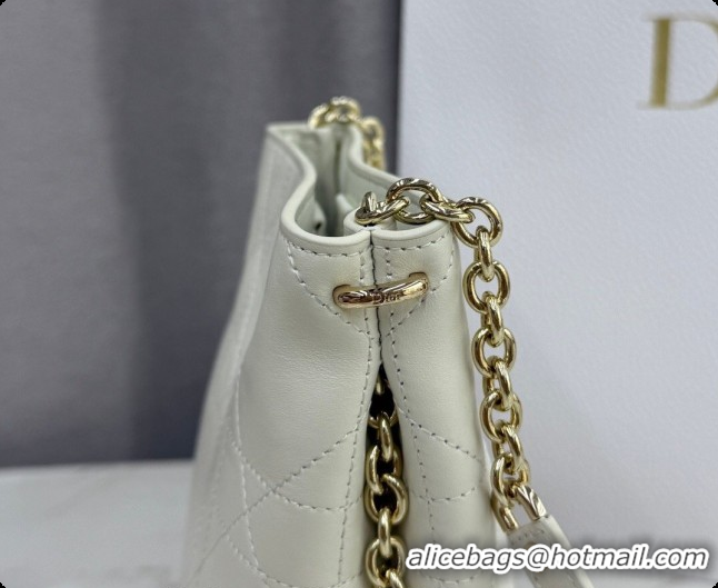 Best Price Dior Small Trianon Bucket Bag with Chain in Flat Macrocannage Lambskin Leather M0178 White 2026