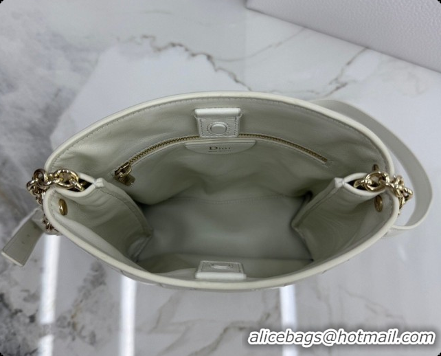 Best Price Dior Small Trianon Bucket Bag with Chain in Flat Macrocannage Lambskin Leather M0178 White 2026