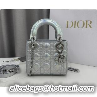 Charming Dior Classic Mini Lady Dior Bag in Cannage Lambskin Iridescent Silver M0505 2026