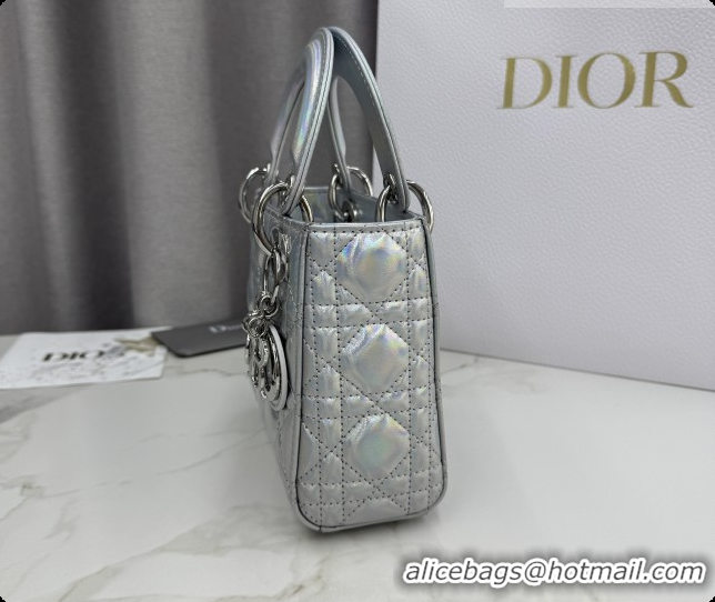 Charming Dior Classic Mini Lady Dior Bag in Cannage Lambskin Iridescent Silver M0505 2026
