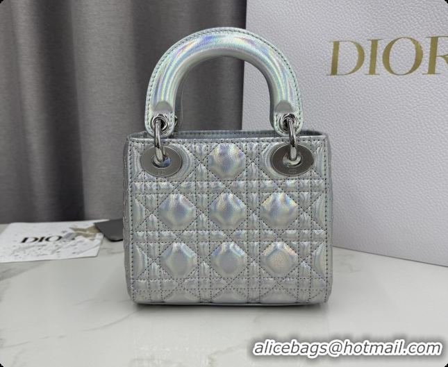Charming Dior Classic Mini Lady Dior Bag in Cannage Lambskin Iridescent Silver M0505 2026