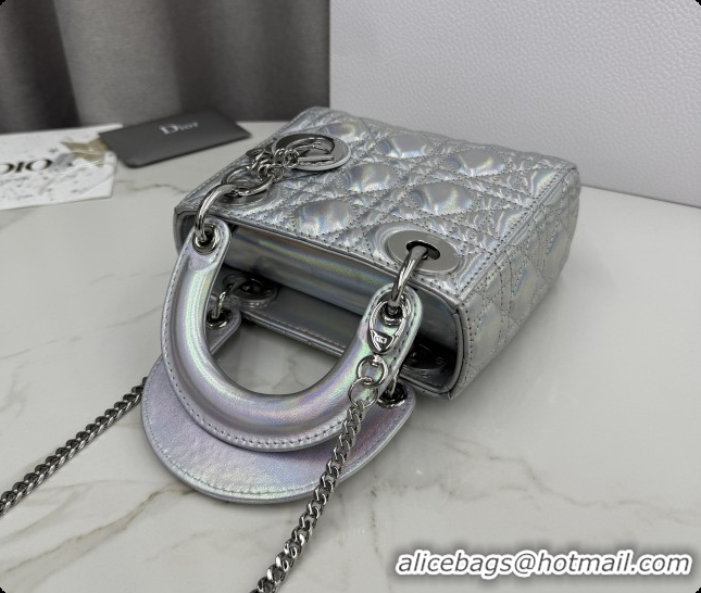 Charming Dior Classic Mini Lady Dior Bag in Cannage Lambskin Iridescent Silver M0505 2026