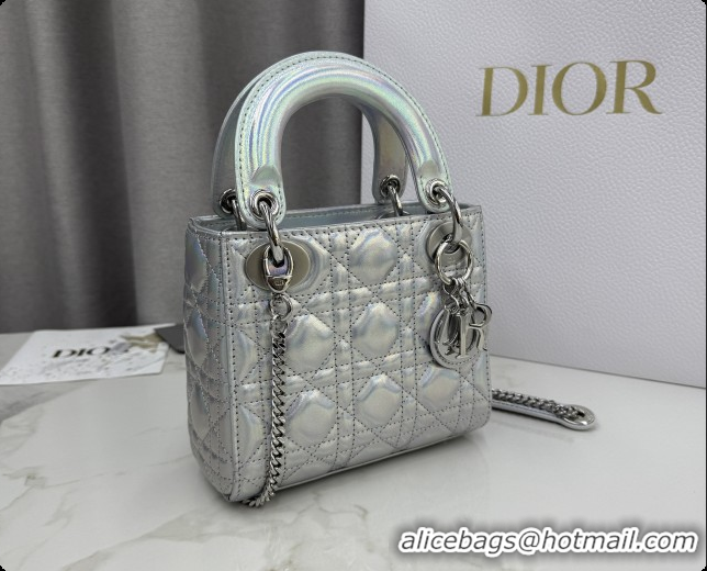 Charming Dior Classic Mini Lady Dior Bag in Cannage Lambskin Iridescent Silver M0505 2026