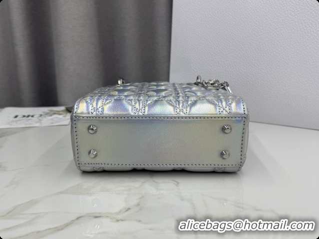 Charming Dior Classic Mini Lady Dior Bag in Cannage Lambskin Iridescent Silver M0505 2026