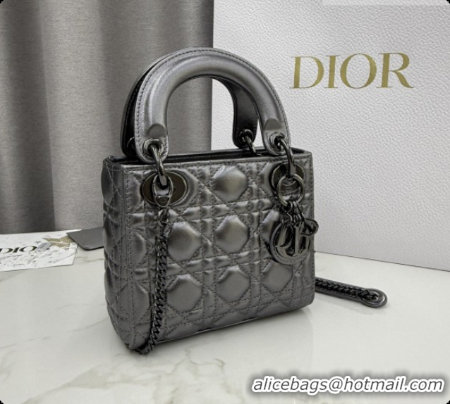Shop Duplicate Dior Classic Mini Lady Dior Bag in Cannage Lambskin Gunmetal M0505 Gunmetal 2026