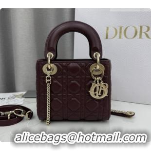 Good Quality Dior Classic Mini Lady Dior Bag in Cannage Lambskin M0505 Burgundy 2026