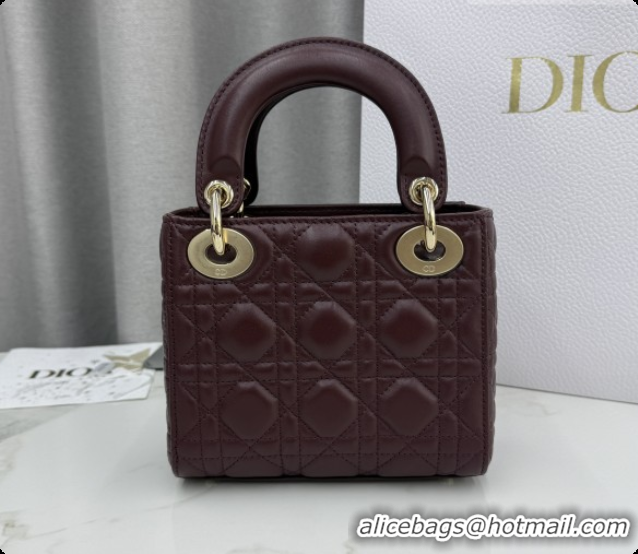 Good Quality Dior Classic Mini Lady Dior Bag in Cannage Lambskin M0505 Burgundy 2026