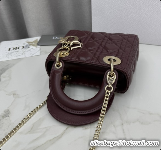 Good Quality Dior Classic Mini Lady Dior Bag in Cannage Lambskin M0505 Burgundy 2026